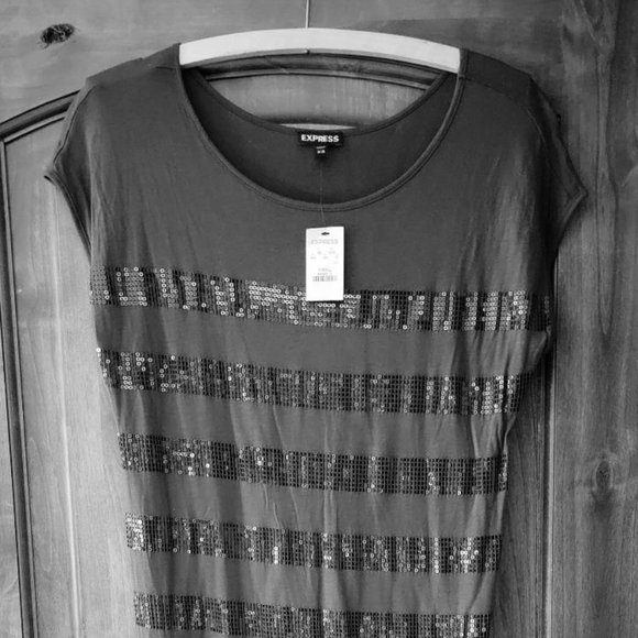 Express Gray and Sequin Striped Dress - Picture 4 of 4
